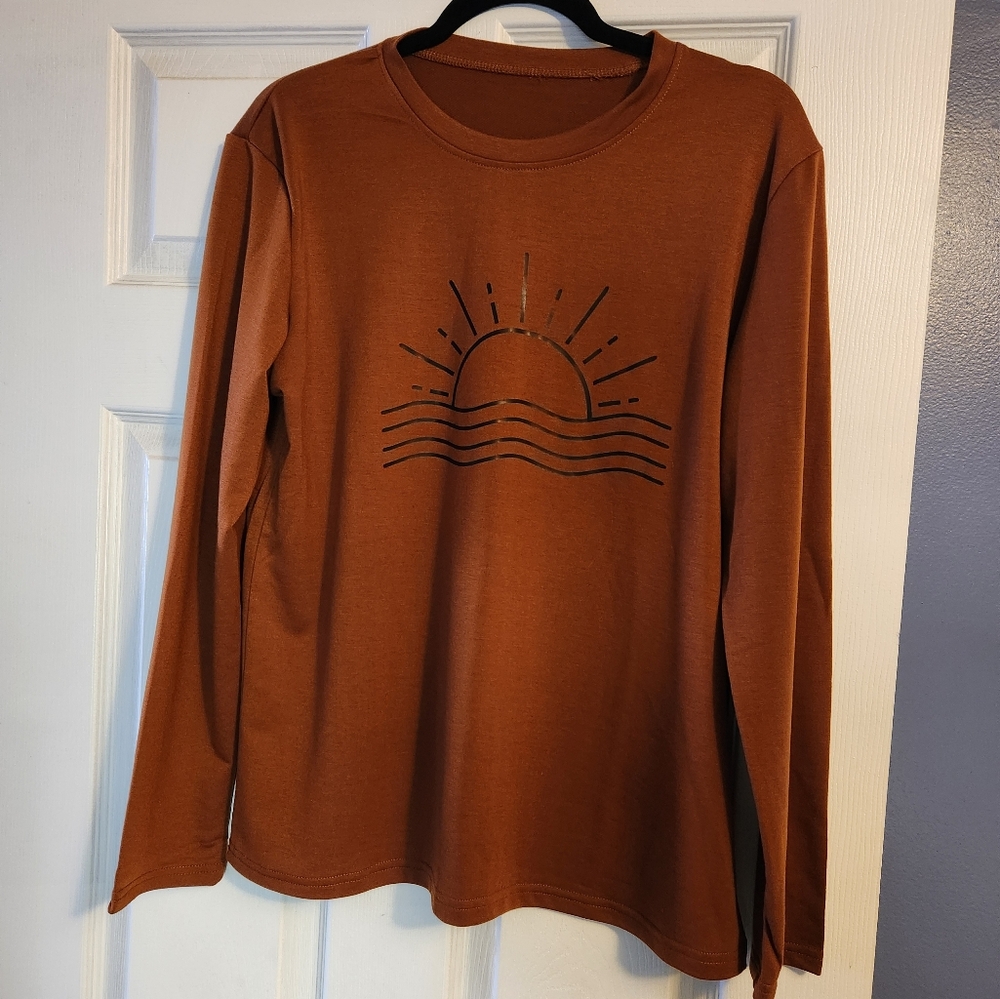 Brown Sun Graphic Long Sleeve Shirt